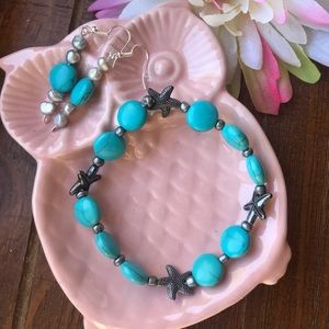 Turquoise starfish bracelet and matching earrings